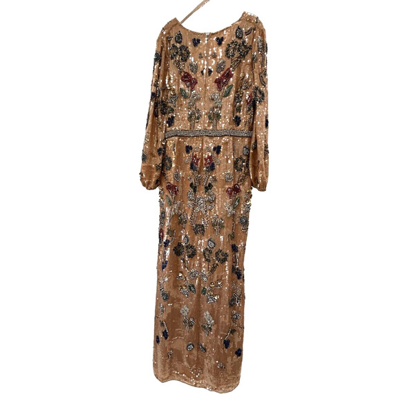 Mac Duggal 93546 Size 14 Beaded Sequin Long Bishop Sleeve Evening Dress NWT FLAW - Picture 3 of 16